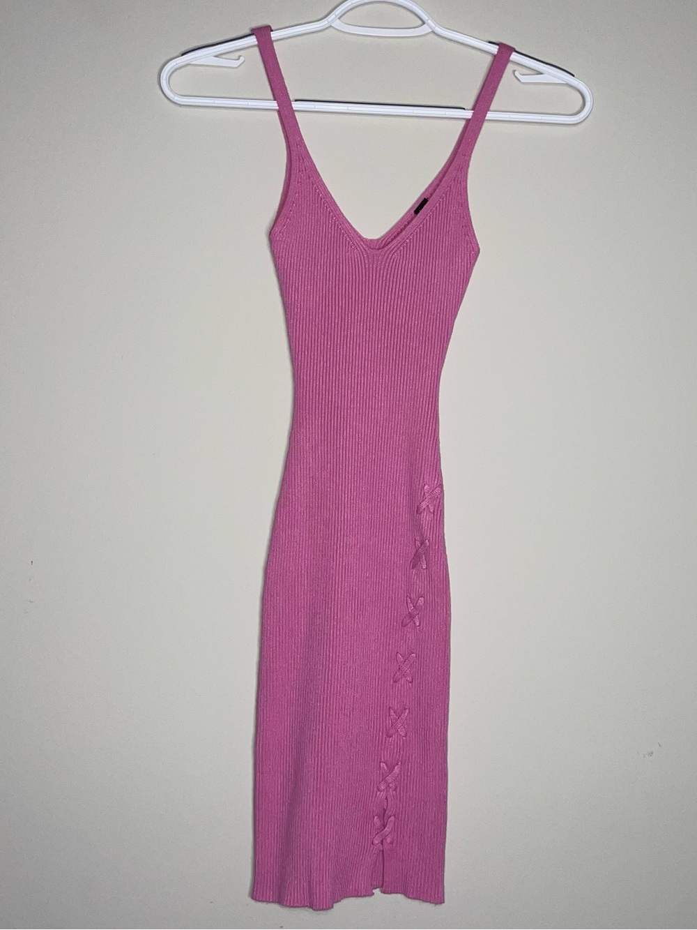 Windsor S Pink Knit Ribbed Criss Cross Lace Up Side Bodycon Dress Club Party